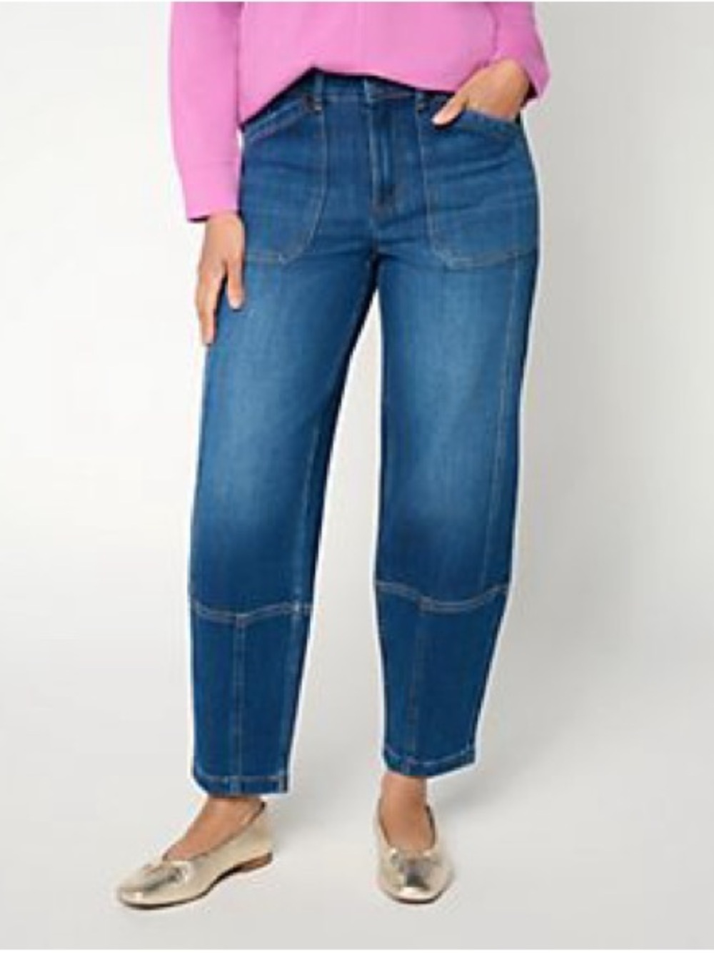 Women’s High-Rise Arc Barrel Leg Ankle crop Jeans Stretch Denim Wide Leg 14P